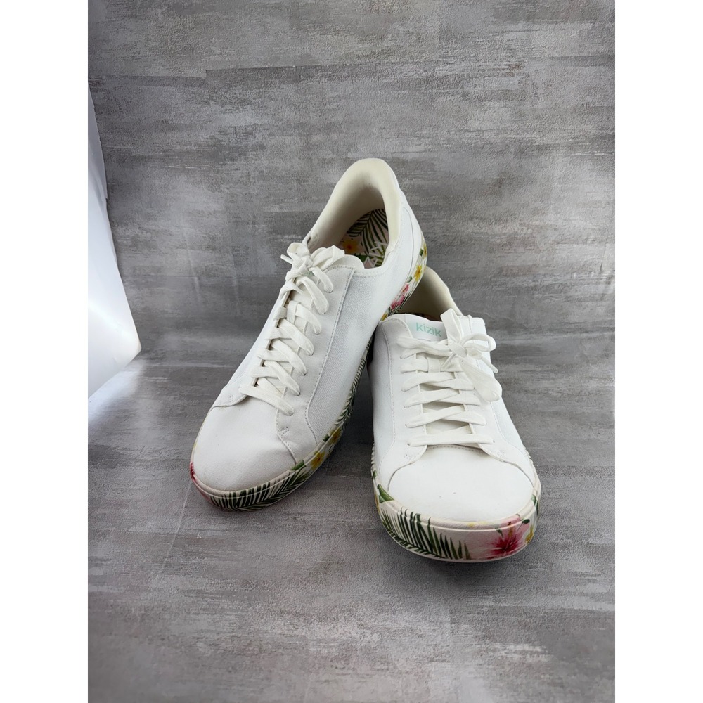 Kizik Athens White Floral Hands Free Sneakers Mens 11.5 Womens 13 A4FC